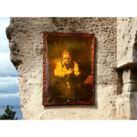Rembrandt Girl with a Broom Lacquered Art Panel-Haunting Vintage Portrait-Moody - Picture 5 of 10